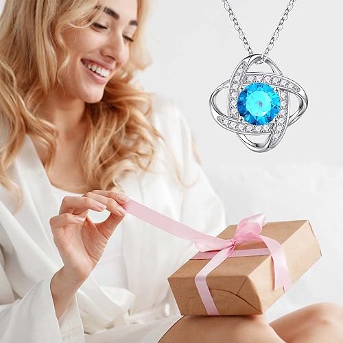 Copy of ONE :💎 Birthstone Necklace Gifts For Women, Love Knot Pendant Birthstone Jewelry 18 Inch Silver Chain FEBUARY