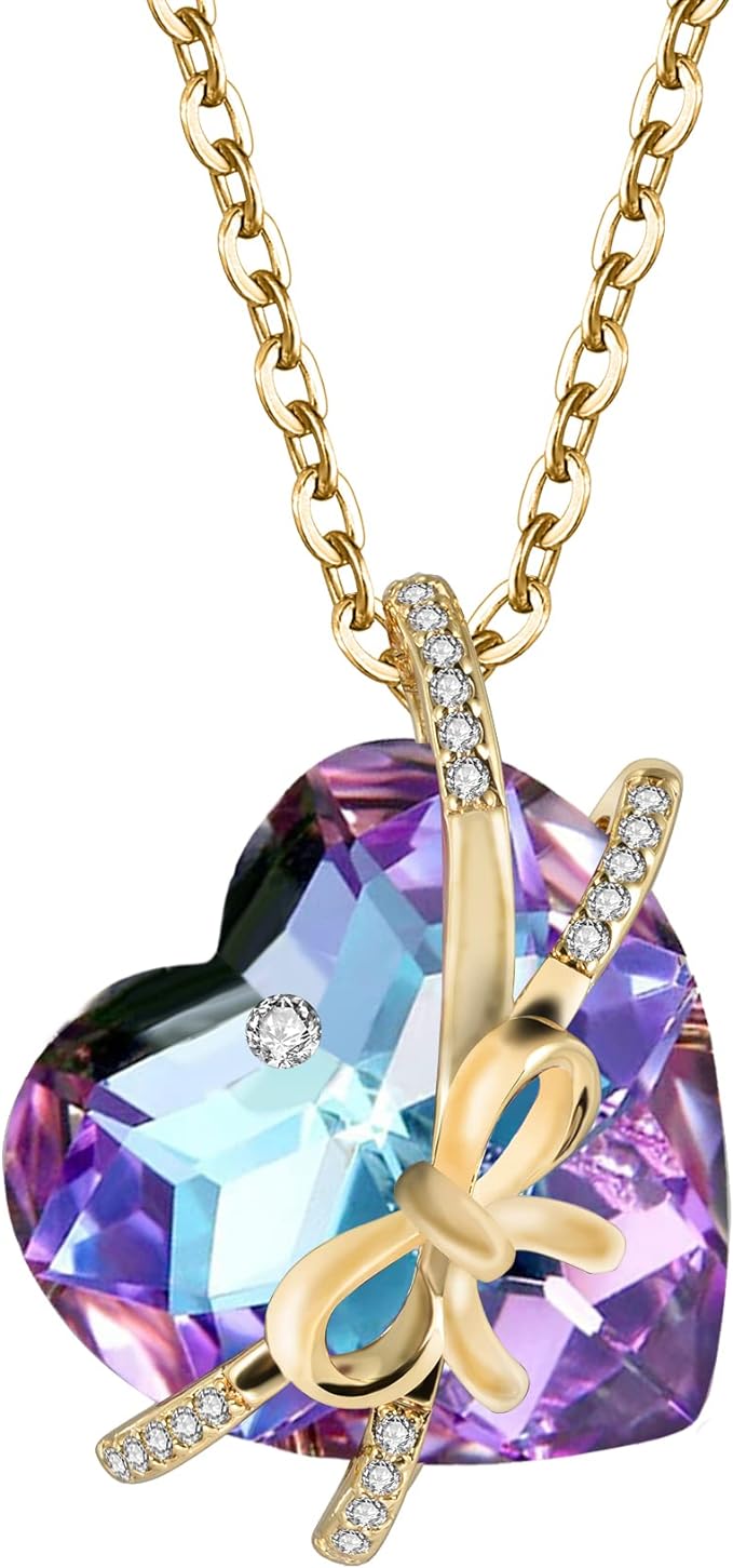 ONE :💎Elegant 2 GOLD PURPLE Heart Pendant Necklace was made of blue crystal, which sparkles all the time