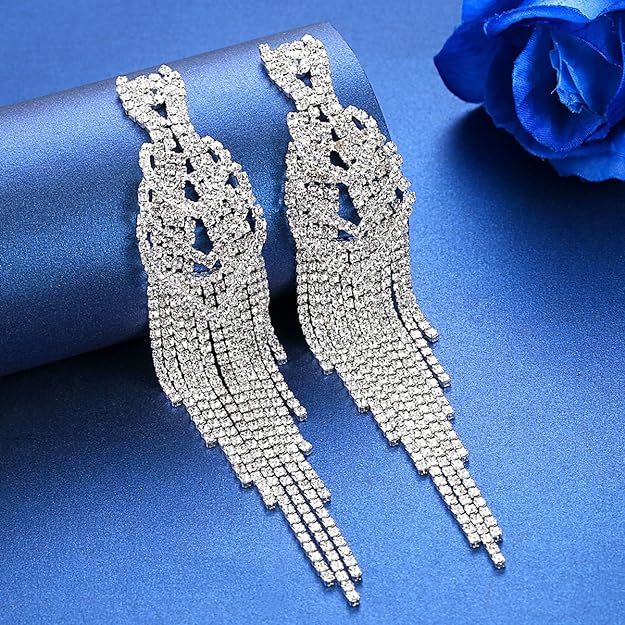 ONE PAIR: Crystal Multi Gold/Silver Rhinestone Chandelier Wedding Bridal Dangle Earrings