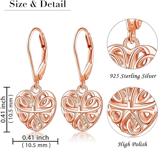 ONE:  Style: Interlocking HEART ROSE GOLD Dangle Earrings 925 Sterling Silver