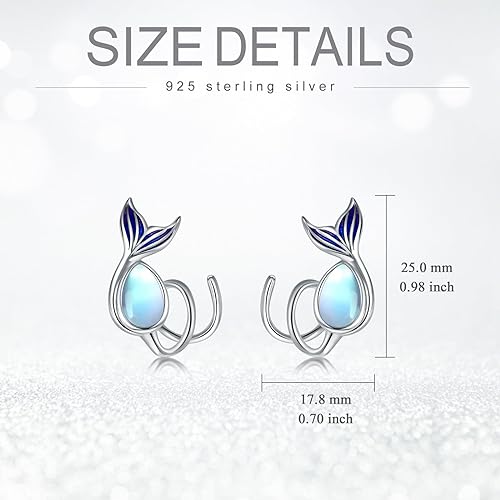 ONE:  Exquisite Mermaid Tale  Color: MOONSTONE  Dangle Earrings 925 Sterling Silver