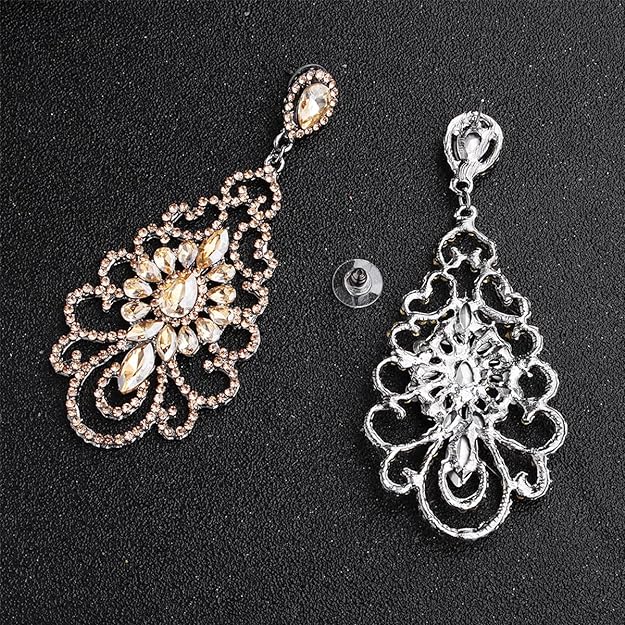 ONE PAIR: Crystal Multi Gold/Silver Rhinestone Chandelier Wedding Bridal Dangle Earrings
