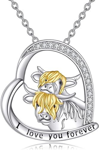 ONE :💎Highland 2 Cow Heart Pendant Necklace Fine Jewelry 💎