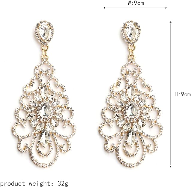 ONE PAIR: Crystal Multi Gold/Silver Rhinestone Chandelier Wedding Bridal Dangle Earrings