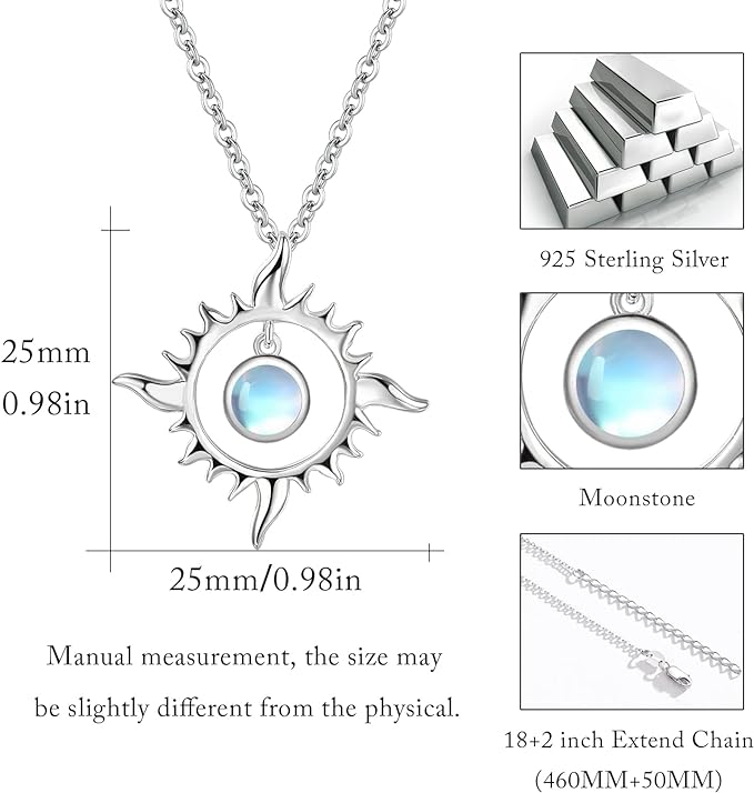 ONE :💎 SILVER Sun Pendant Necklace 💎 925 Sterling Silver MOONSTONE