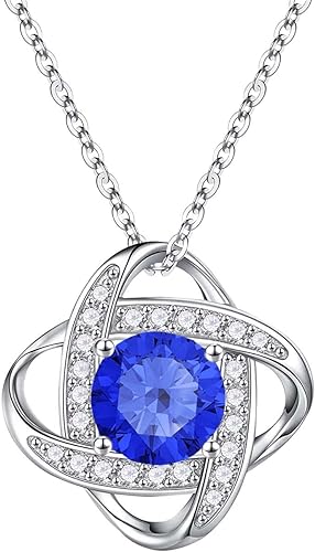 ONE :💎 Birthstone Necklace Gifts For Women, Love Knot Pendant Birthstone Jewelry 18 Inch Silver Chain DEC