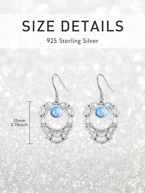 ONE:  ROUND DROP Earrings Color: Moonstone Dangle Earrings 925 Sterling Silver