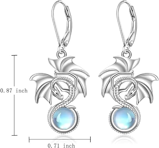 ONE: Exquisite Dragon Color: MOONSTONE Dangle Earrings 925 Sterling Silver