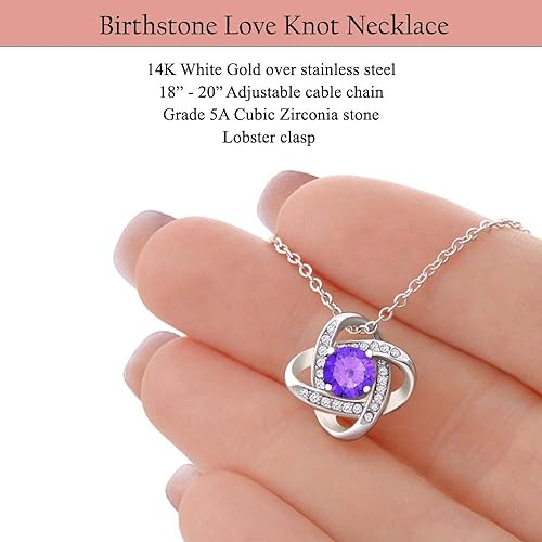 ONE :💎 Birthstone Necklace Gifts For Women, Love Knot Pendant Birthstone Jewelry 18 Inch Silver Chain FEBUARY