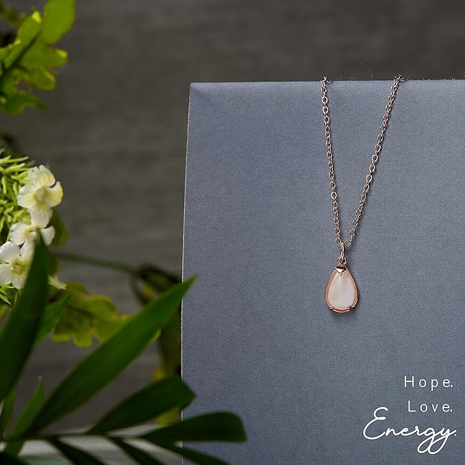 ONE: HOPE LOVE SHINE New Beginnings Rainbow Moonstone 925 Sterling Silver Necklace ROSE GOLD