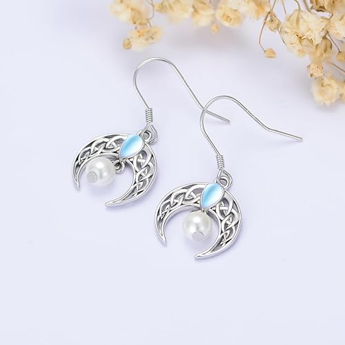 ONE:  Celtic Earrings Color: Moonstone Dangle Earrings 925 Sterling Silver