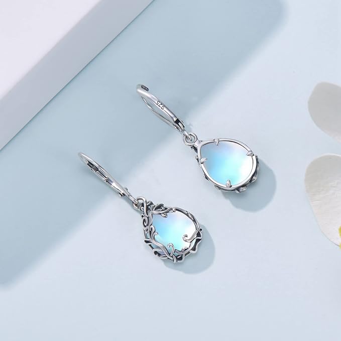 ONE:  Exquisite Earrings Color: Moonstone Dangle Earrings 925 Sterling Silver