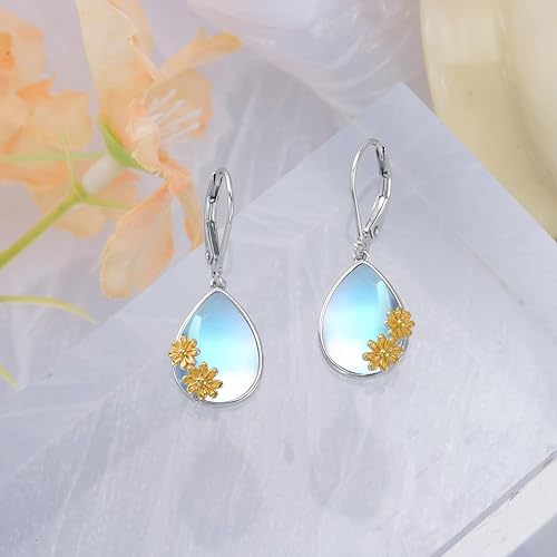 ONE:  Exquisite Daisy Color: MOONSTONE  Dangle Earrings 925 Sterling Silver