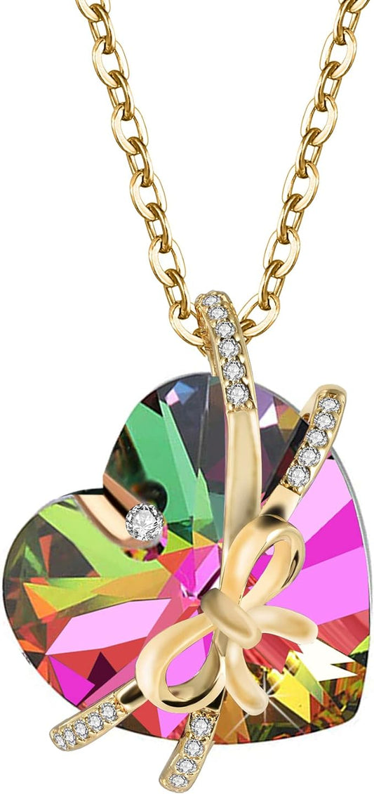 ONE :💎Elegant 2 GOLD GTREEN Heart Pendant Necklace was made of blue crystal, which sparkles all the time