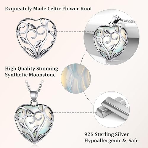 ONE: 💓June-Synthetic Moonstone Heart Crystal Necklace 925 Sterling Silver