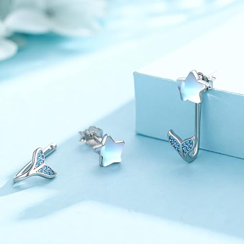 ONE:  Exquisite Star Mermaid Tale  Color: MOONSTONE  Dangle Earrings 925 Sterling Silver