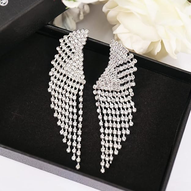 ONE PAIR: Crystal Multi Gold/Silver Rhinestone Chandelier Wedding Bridal Dangle Earrings