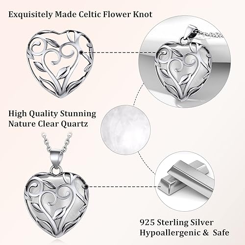 ONE: 💓Silver Heart Clear Quartz Crystal  Necklace 925 Sterling Silver Necklace