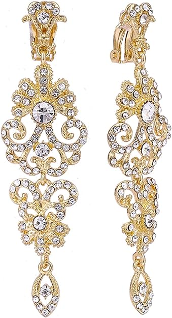 ONE PAIR: Crystal Multi Gold/Silver Rhinestone Chandelier Wedding Bridal Dangle Earrings