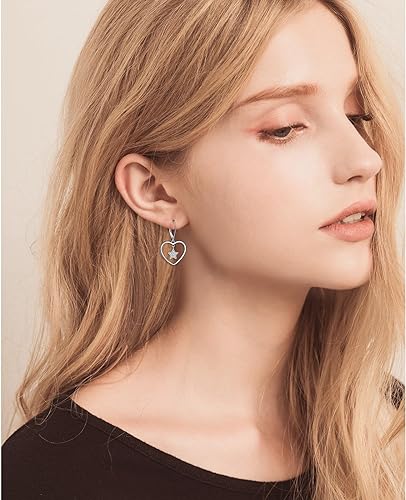 ONE:  Style: HEART STAR DROP Dangle Earrings 925 Sterling Silver
