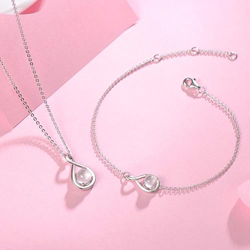 ONE: Birthstone Necklace Gifts For Women, Love Pendant Birthstone Jewelry 16+2 inch Silver Chain Rose Quartz