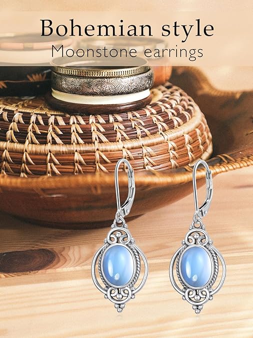 ONE:  DROP Earrings Color: Moonstone Dangle Earrings 925 Sterling Silver