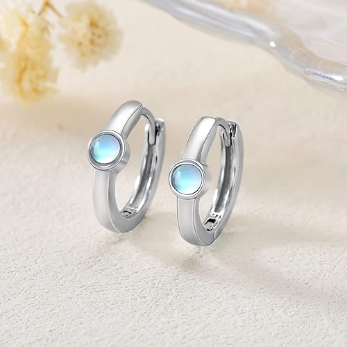 ONE: Exquisite HOOP Color: MOONSTONE Dangle Earrings 925 Sterling Silver