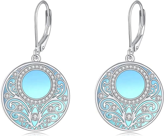 ONE:  Platinum Plated Earrings Color: Moonstone Dangle Earrings 925 Sterling Silver