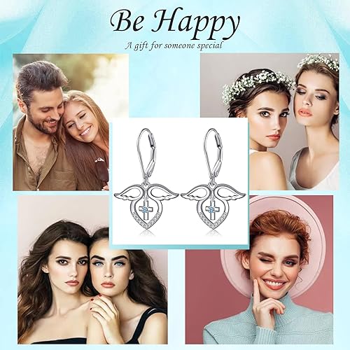 ONE:  Style: HEART CROSS WINGS Dangle Earrings 925 Sterling Silver