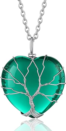 ONE: May-Synthetic Emerald Heart Crystal GREEN Necklace 925 Sterling Silver Necklace