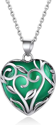 ONE: May-Synthetic Emerald Heart Crystal Necklace 925 Sterling Silver Necklace