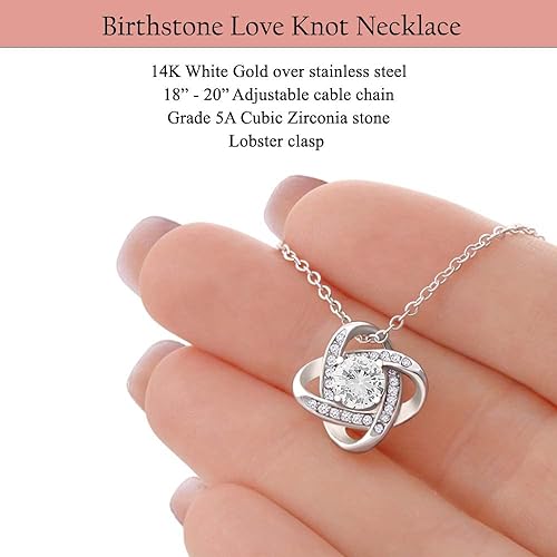 ONE :💎 Birthstone Necklace Gifts For Women, Love Knot Pendant Birthstone Jewelry 18 Inch Silver Chain APRIL