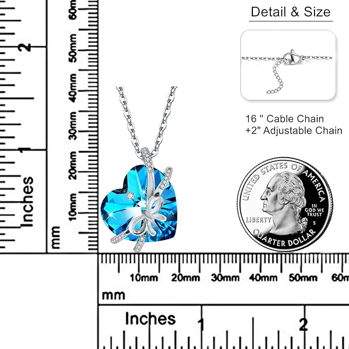 ONE :💎Elegant 2 SILVER BLUE Heart Pendant Necklace was made of blue crystal, which sparkles all the time