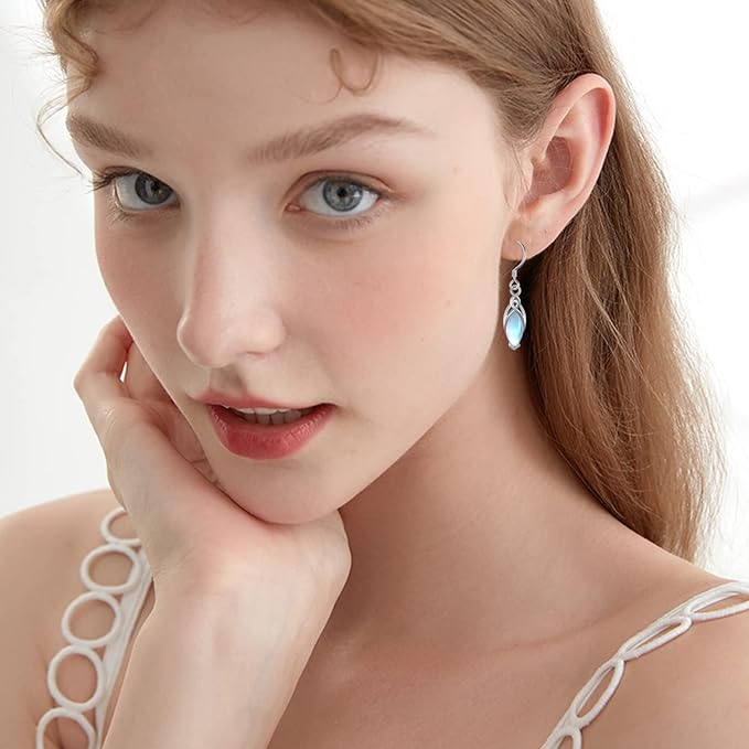 ONE:  Exquisite Earrings Color: Moonstone Dangle Earrings 925 Sterling Silver