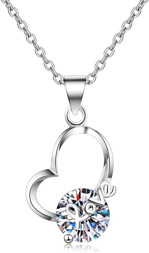 ONE :💎 Pendant MOISSANITE DIAMOND Heart LOVE Necklace 2 Carat , with 18 Inch Silver Chain)