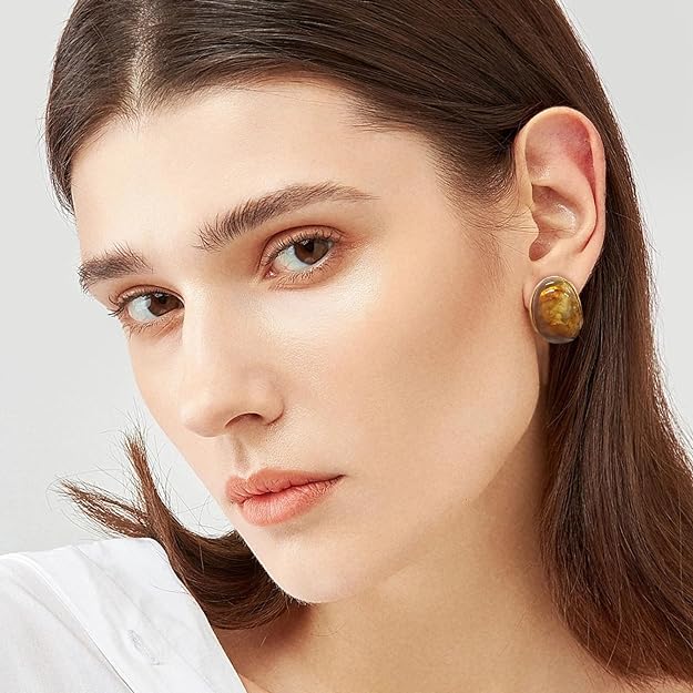 ONE Pair:  Resin Earrings for Women - Post Drop Earrings 14k Gold Plated