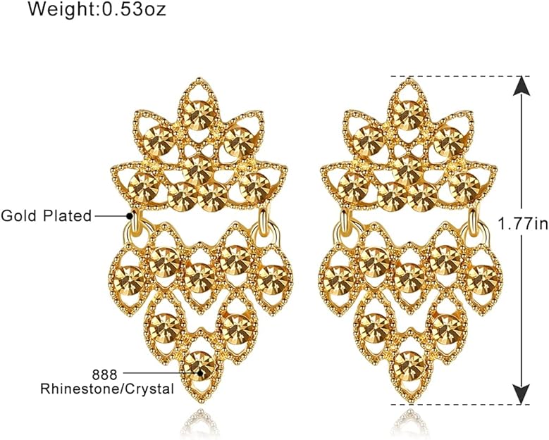 ONE PAIR: Crystal Multi Gold/Silver Rhinestone Chandelier Wedding Bridal Dangle Earrings