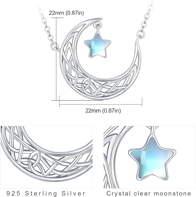 ONE :💎 Celtic Moon Pendant Necklace 💎 925 Sterling Silver MOONSTONE