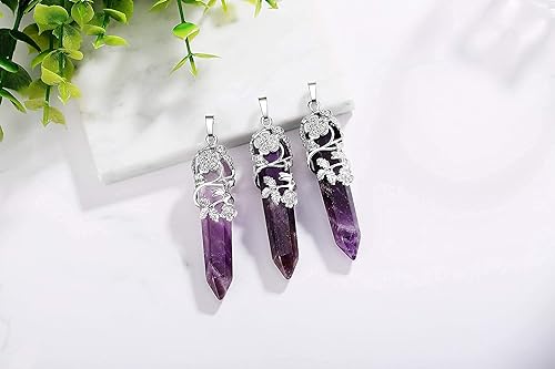 ONE :💎DAINTY FLOWER NATURAL HEALING CRYSTAL: Amethyst NECKLACE Fine Jewelry 💎