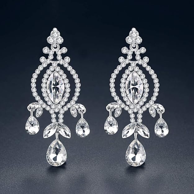 ONE PAIR: Crystal Multi Gold/Silver Rhinestone Chandelier Wedding Bridal Dangle Earrings