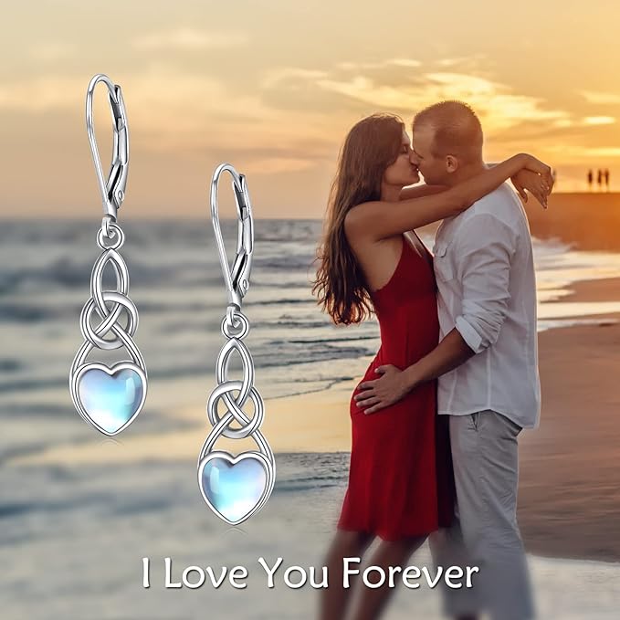 ONE:  Exquisite DROP HEART Color: MOONSTONE Dangle Earrings 925 Sterling Silver