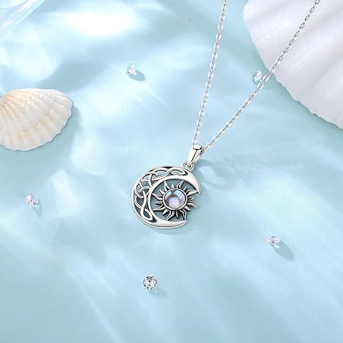 ONE :💎 Silver Sun and Moon Moonstone Pendant Necklace   💎Color: 925 Sterling Silver