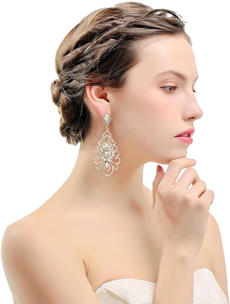 ONE PAIR: Crystal Multi Gold/Silver Rhinestone Chandelier Wedding Bridal Dangle Earrings