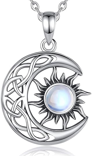 ONE :💎 Silver Sun and Moon Moonstone Pendant Necklace   💎Color: 925 Sterling Silver