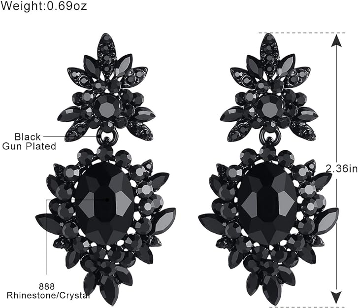 ONE PAIR: Vintage Floral Teardrop Butterfly Wing Black Austrian Crystal Drop Dangle Earrings for Women