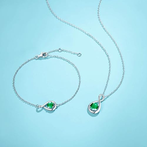 ONE: Birthstone Necklace Gifts For Women, Love Pendant Birthstone Jewelry 16+2 inch Silver Chain MAY