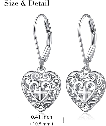 ONE:  Style: Heart CROSS Dangle Earrings 925 Sterling Silver