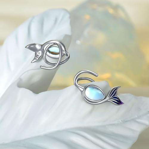 ONE:  Exquisite Mermaid Tale  Color: MOONSTONE  Dangle Earrings 925 Sterling Silver