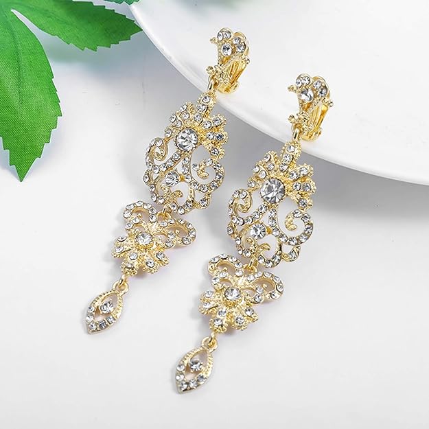 ONE PAIR: Crystal Multi Gold/Silver Rhinestone Chandelier Wedding Bridal Dangle Earrings