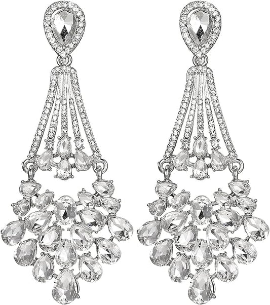 ONE PAIR: Crystal Multi Gold/Silver Rhinestone Chandelier Wedding Bridal Dangle Earrings